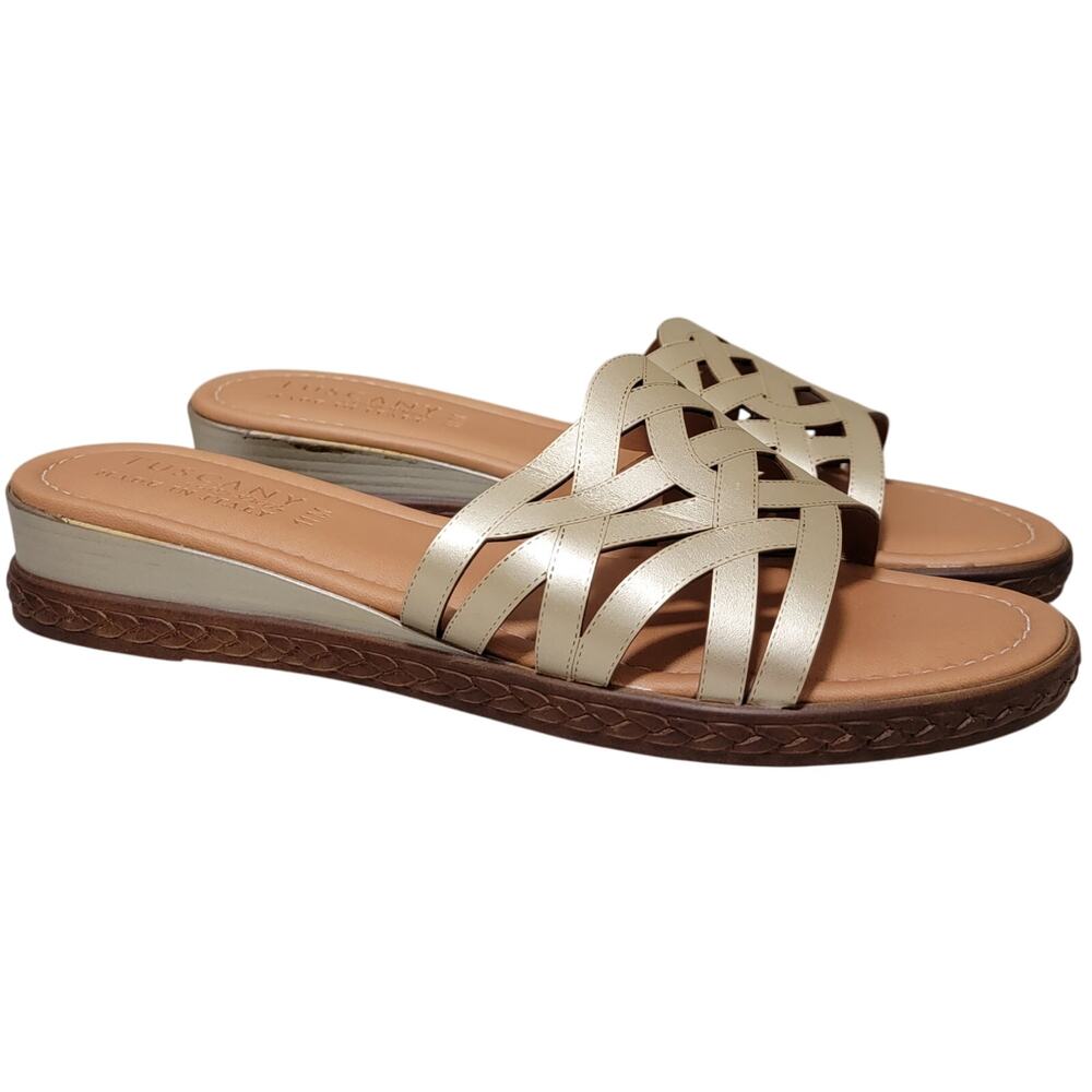 Easy Street Tuscany Women Edda Wedge Heel Slide Sandals Size US 11M Champagne